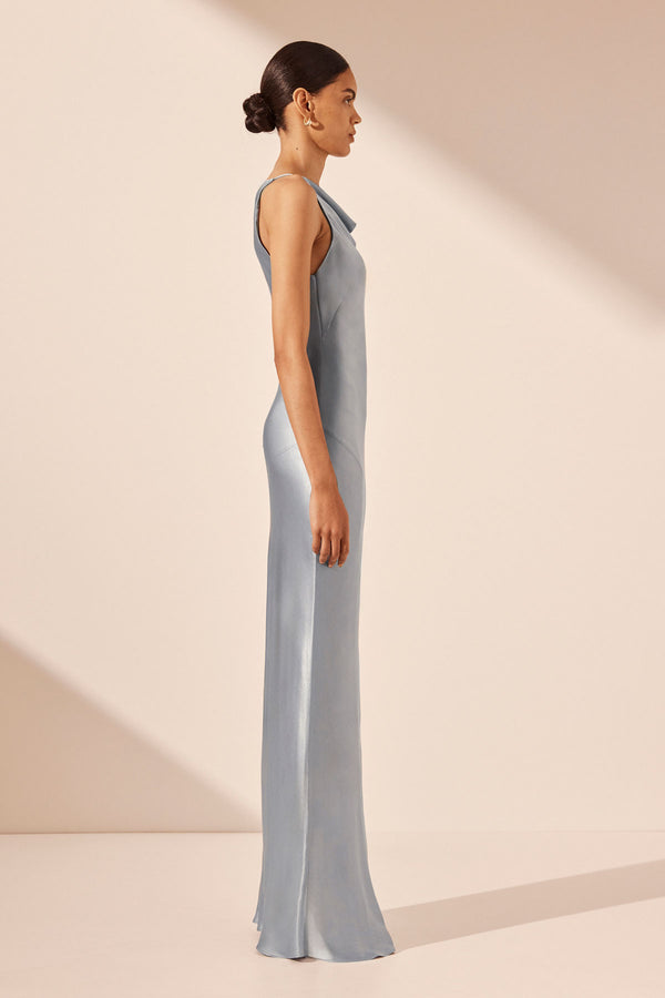 LA LUNE HIGH NECK COWL MAXI DRESS - POWDER BLUE_S