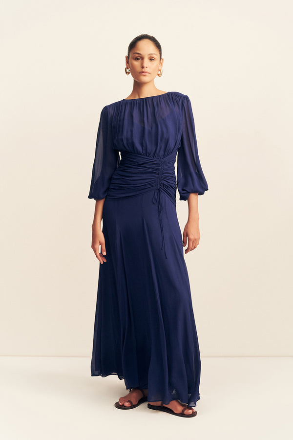 ROMY HIGH NECK BALLOON SLEEVE MAXI DRESS - MIDNIGHT_F
