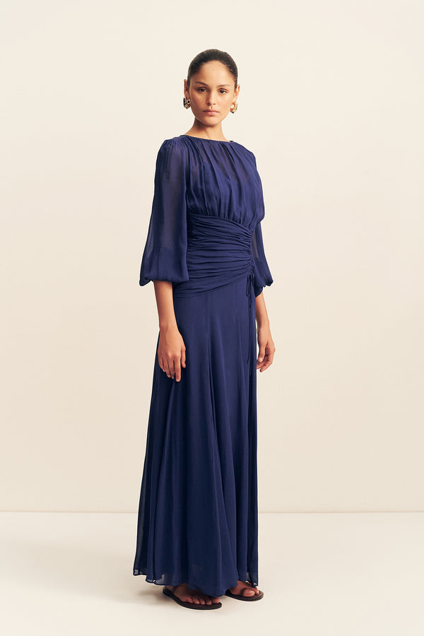 ROMY HIGH NECK BALLOON SLEEVE MAXI DRESS - MIDNIGHT