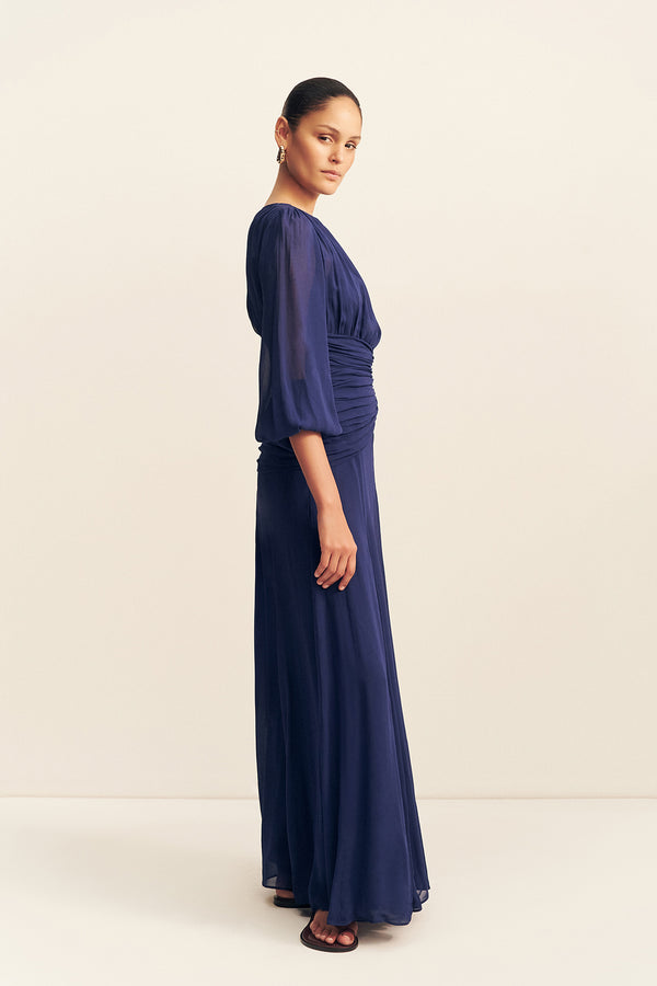 ROMY HIGH NECK BALLOON SLEEVE MAXI DRESS - MIDNIGHT