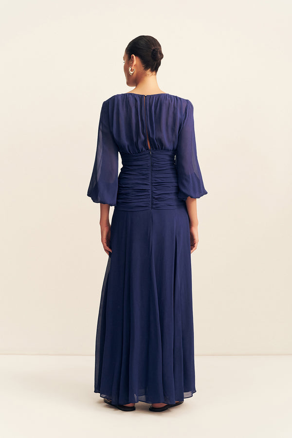 ROMY HIGH NECK BALLOON SLEEVE MAXI DRESS - MIDNIGHT