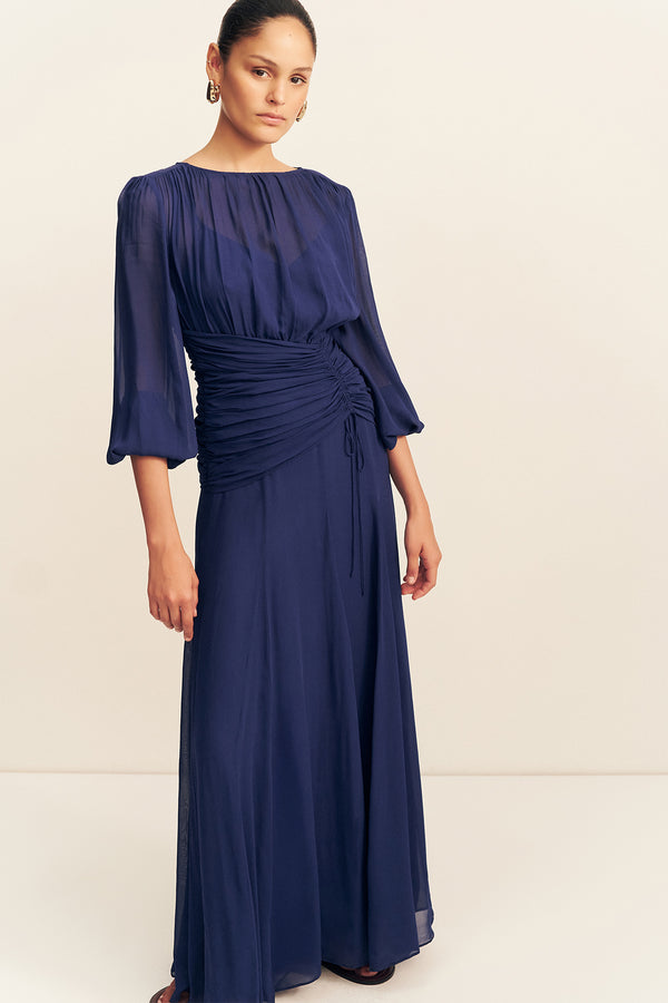 ROMY HIGH NECK BALLOON SLEEVE MAXI DRESS - MIDNIGHT