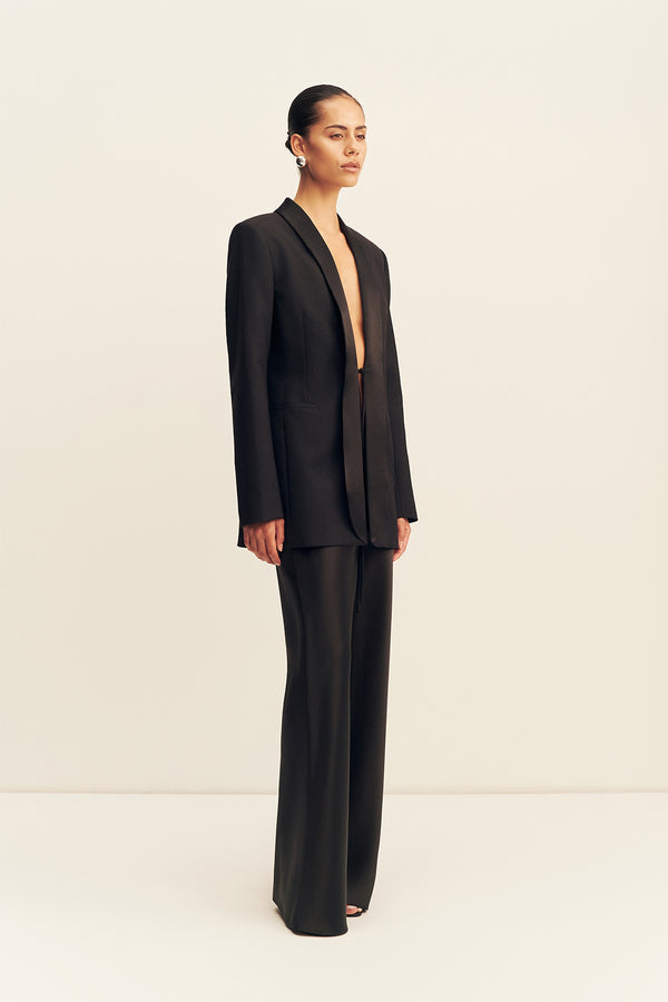 BENJI SATIN CONTRAST TUXEDO BLAZER - BLACK