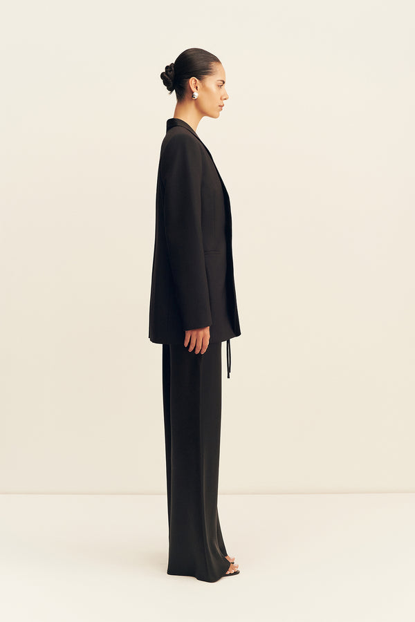 BENJI SATIN CONTRAST TUXEDO BLAZER - BLACK