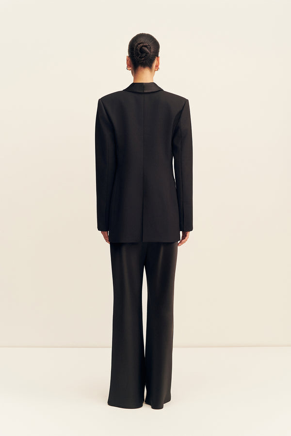 BENJI SATIN CONTRAST TUXEDO BLAZER - BLACK