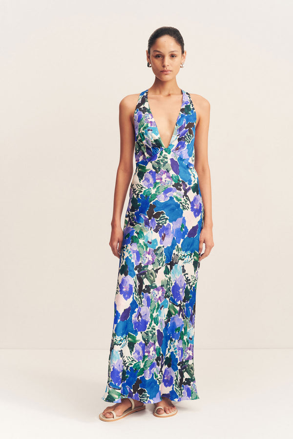 CURLEWIS PLUNGED CROSS BACK MAXI DRESS_F