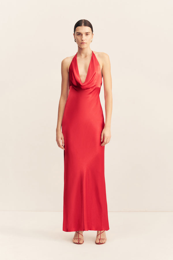 TATUM LOW COWL MAXI DRESS - GRENADINE_F