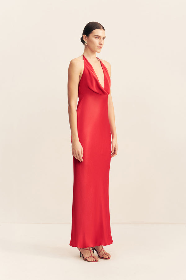 TATUM LOW COWL MAXI DRESS - GRENADINE