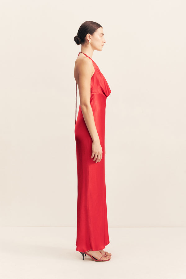 TATUM LOW COWL MAXI DRESS - GRENADINE