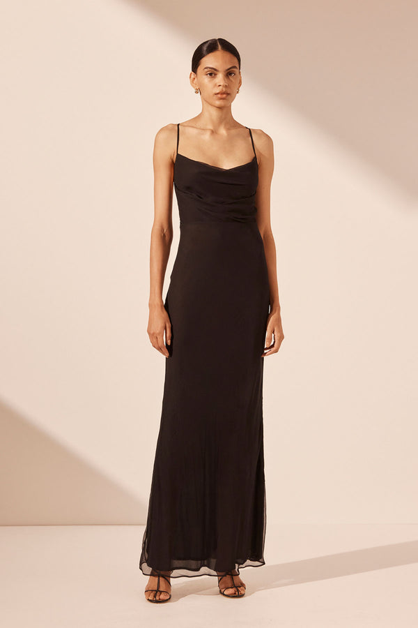 CLAUDE LACE BACK BIAS MAXI DRESS - BLACK_F
