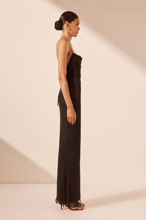 CLAUDE LACE BACK BIAS MAXI DRESS - BLACK_S