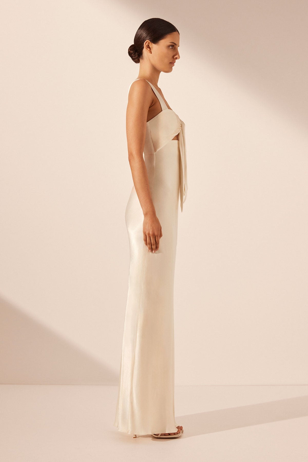 La Lune Bow Tie Maxi Dress Cream Dresses Shona Joy