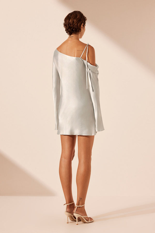SOFIA ASYMMETRICAL LONG SLEEVE MINI DRESS - SILVER_B