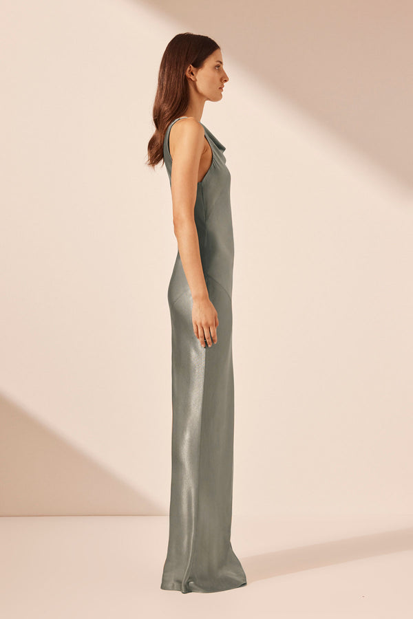 LA LUNE HIGH NECK COWL MAXI DRESS - SAGE_S