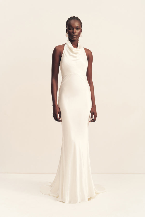 LA LUNE HIGH COWL OPEN BACK GOWN - WHITE_F