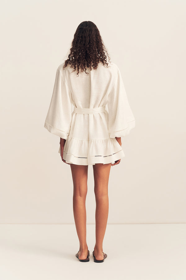 linen balloon sleeve mini dress Reiss Linen Balloon Sleeve Mini Dress in Ivory