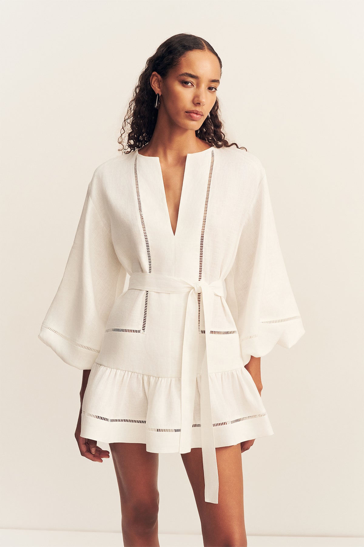 Tommy Linen Balloon Sleeve Mini Dress | Ivory | Dresses | Shona Joy