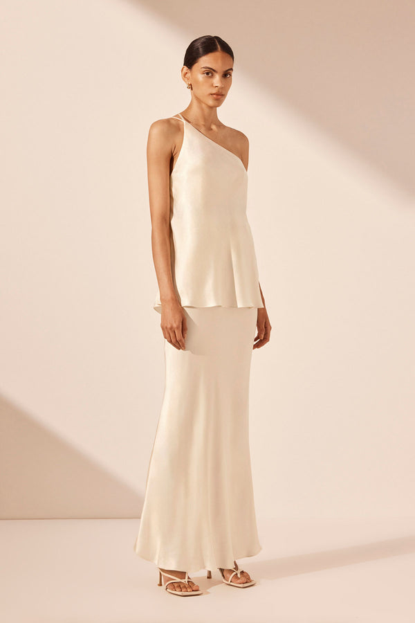LA LUNE ONE SHOULDER COWL BACK TOP - CREAM_A