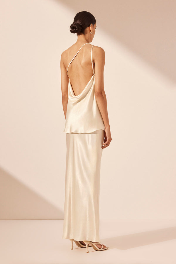LA LUNE ONE SHOULDER COWL BACK TOP - CREAM_B