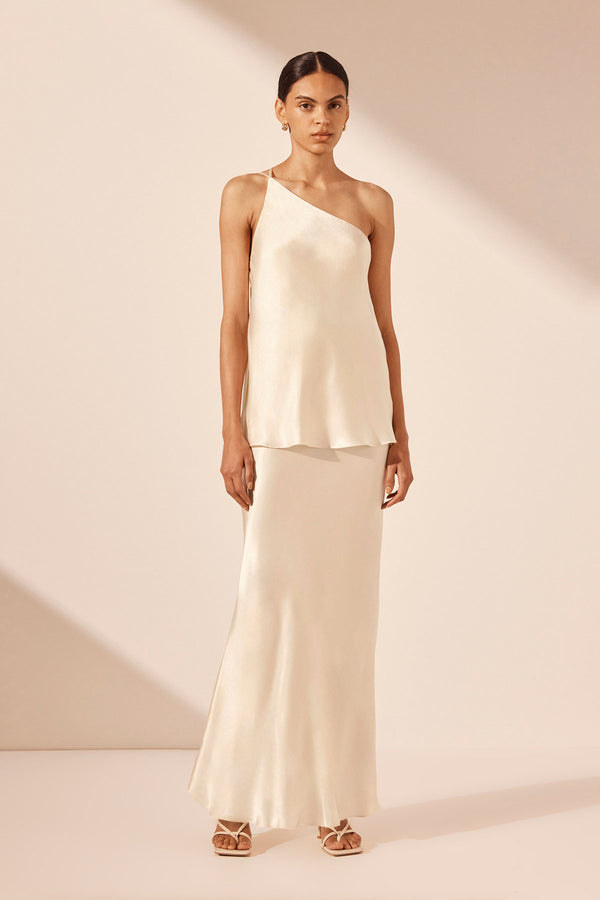 LA LUNE ONE SHOULDER COWL BACK TOP - CREAM_F