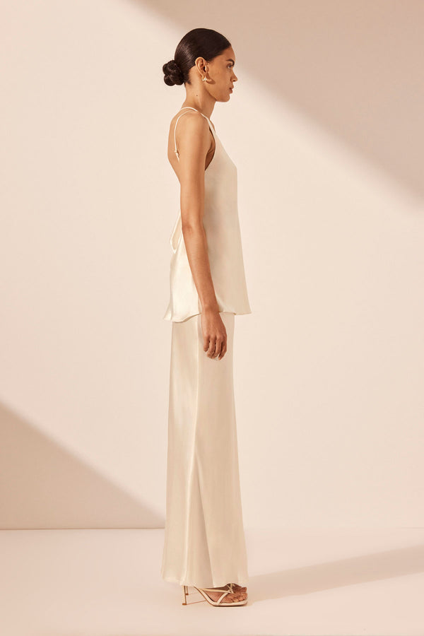 LA LUNE ONE SHOULDER COWL BACK TOP - CREAM_S