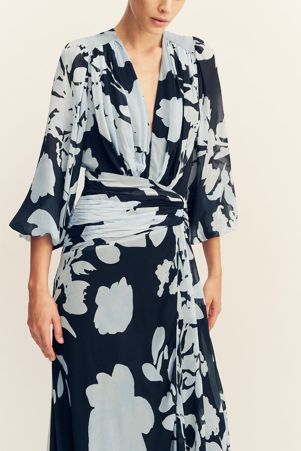 ALEYNA LONG SLEEVE RUCHED MAXI DRESS