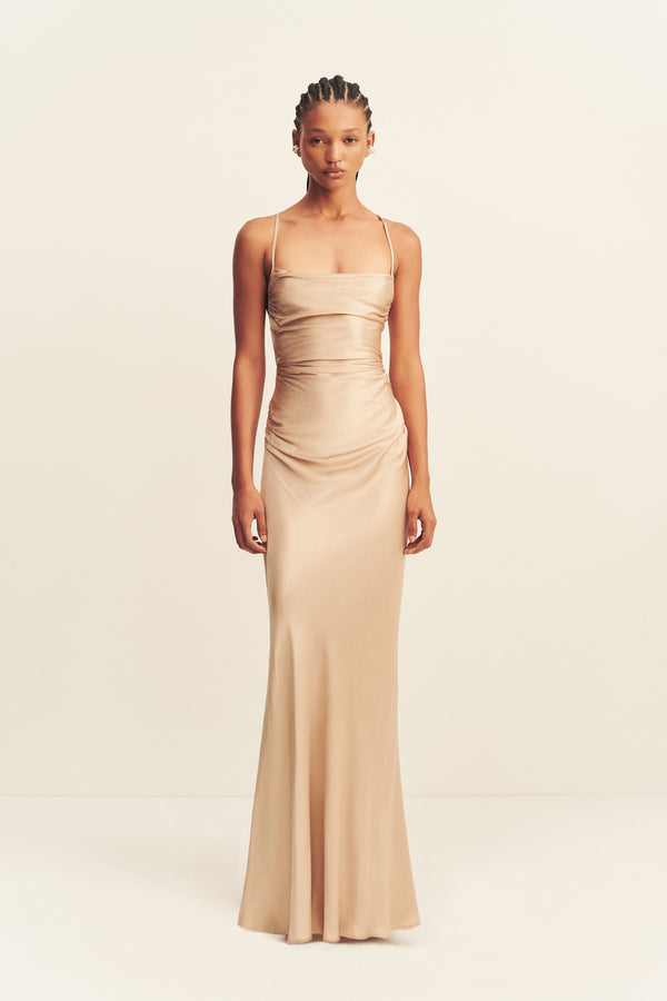 LA LUNE LACE BACK MAXI DRESS - GOLD_F