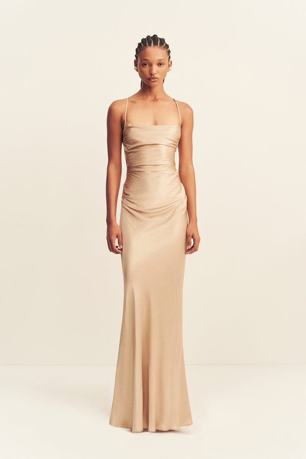 LA LUNE LACE BACK MAXI DRESS - GOLD_F