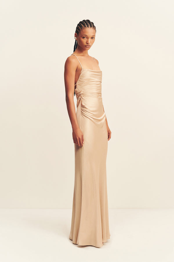 LA LUNE LACE BACK MAXI DRESS - GOLD