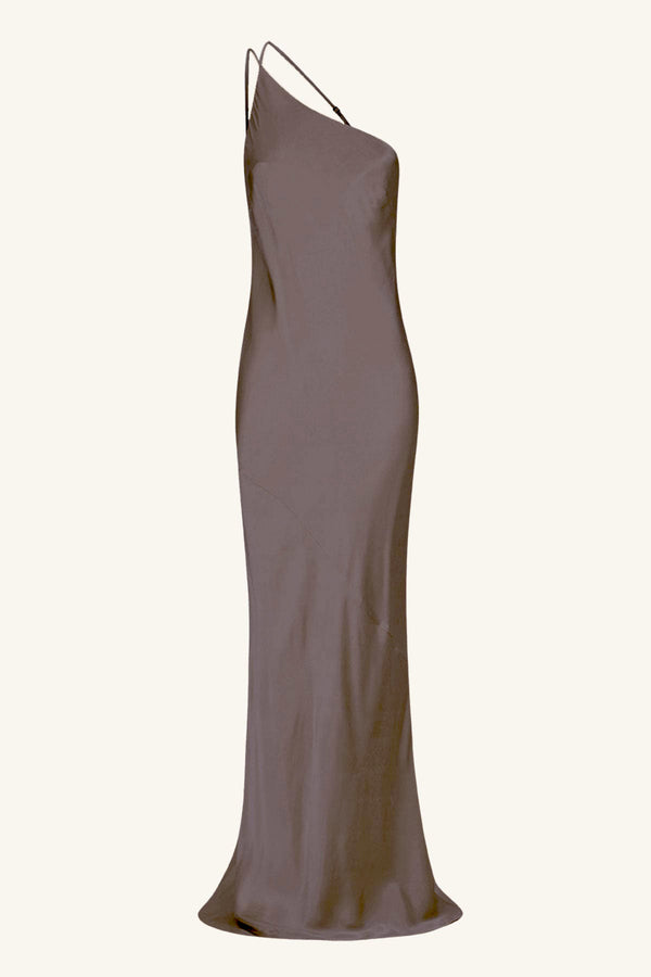 LA LUNE ONE SHOULDER COWL BACK MAXI DRESS - GRAPHITE_G