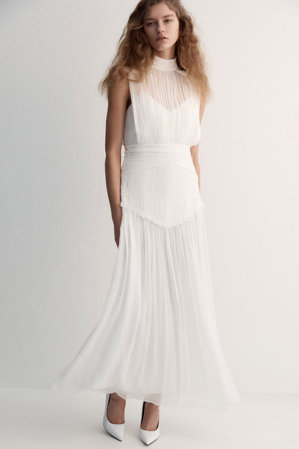 CLEMENCE HIGH NECK MAXI DRESS - IVORY_C