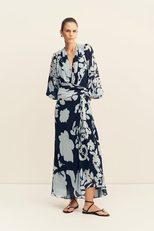 ALEYNA LONG SLEEVE RUCHED MAXI DRESS_F