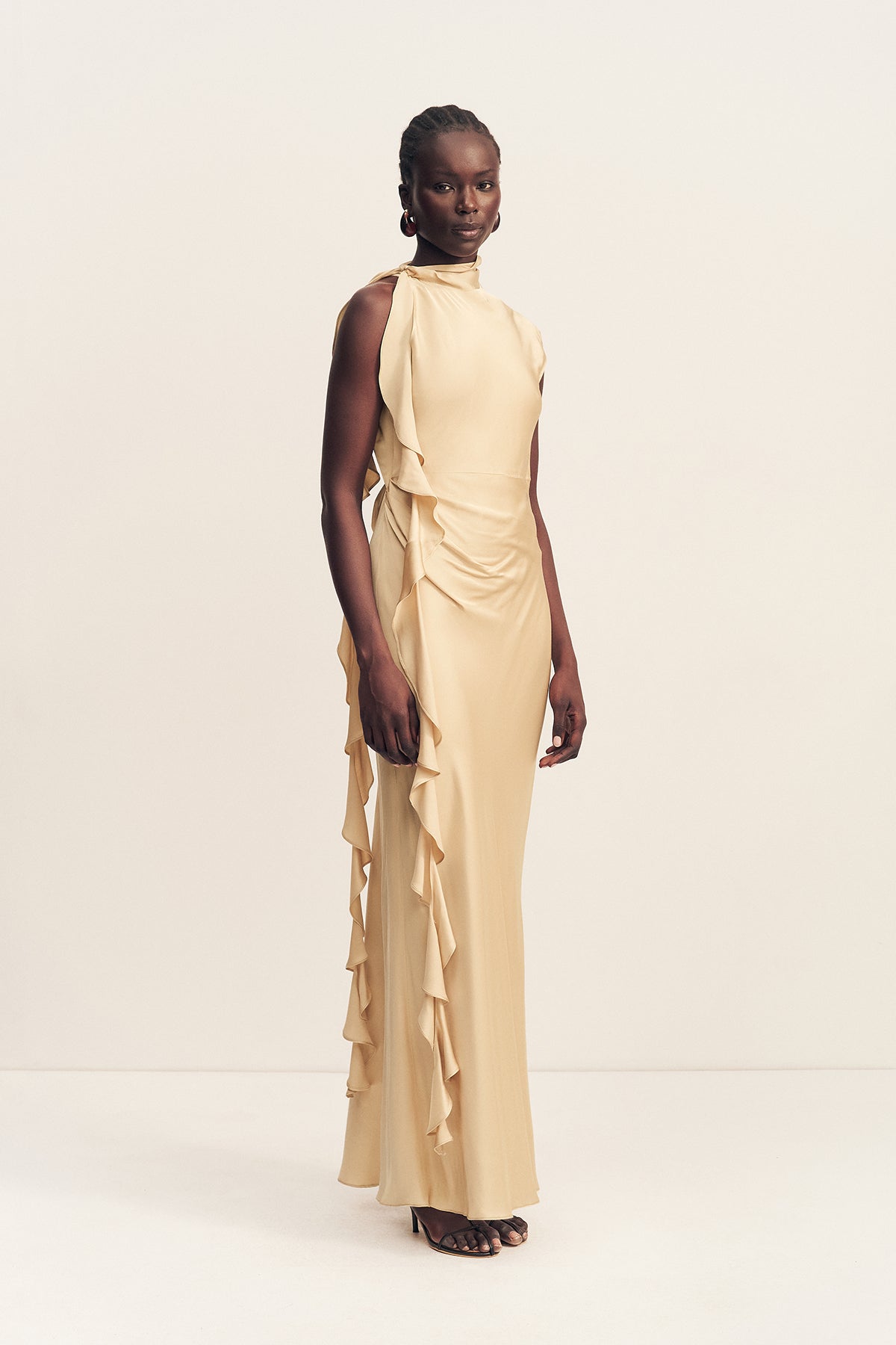 Agnes Draped Ruffle Maxi Dress | Oat | Dresses | Shona Joy