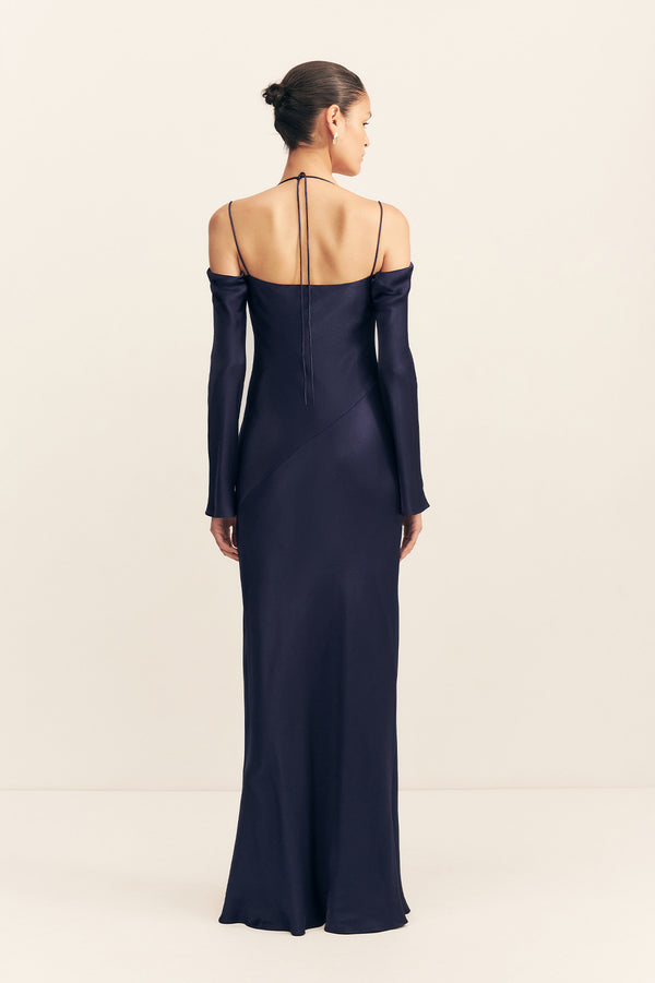 LA LUNE OFF SHOULDER TIE MAXI DRESS - MIDNIGHT