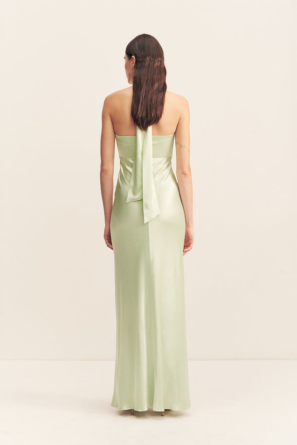 LA LUNE RUCHED HALTER MAXI DRESS - KEY LIME