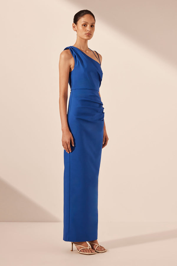 LANI ASYMMETRICAL GATHERED MAXI DRESS - AZURE_A