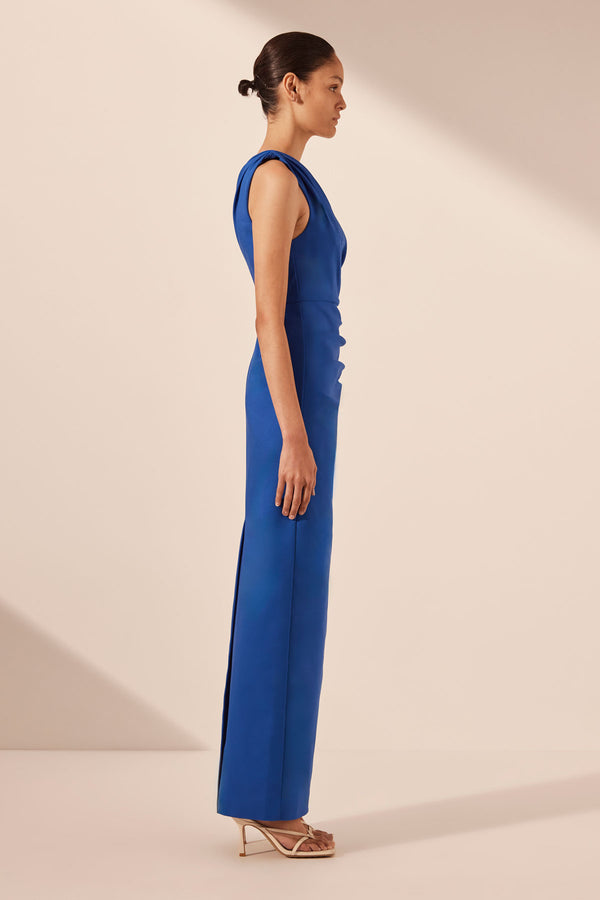 LANI ASYMMETRICAL GATHERED MAXI DRESS - AZURE_S