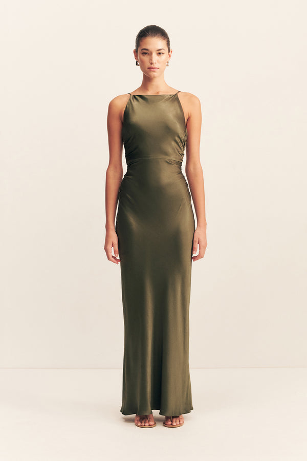 La Lune High Neck Ruched Maxi Dress | Forest | Dresses | Shona Joy La Lune High Neck Ruched Maxi Dress | Forest | Dresses | Shona Joy