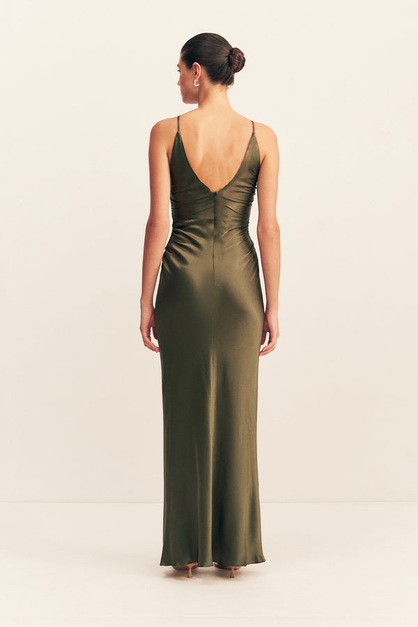la lune high neck ruched maxi dress La Lune Ruched Halter Maxi Dress by Shona Joy