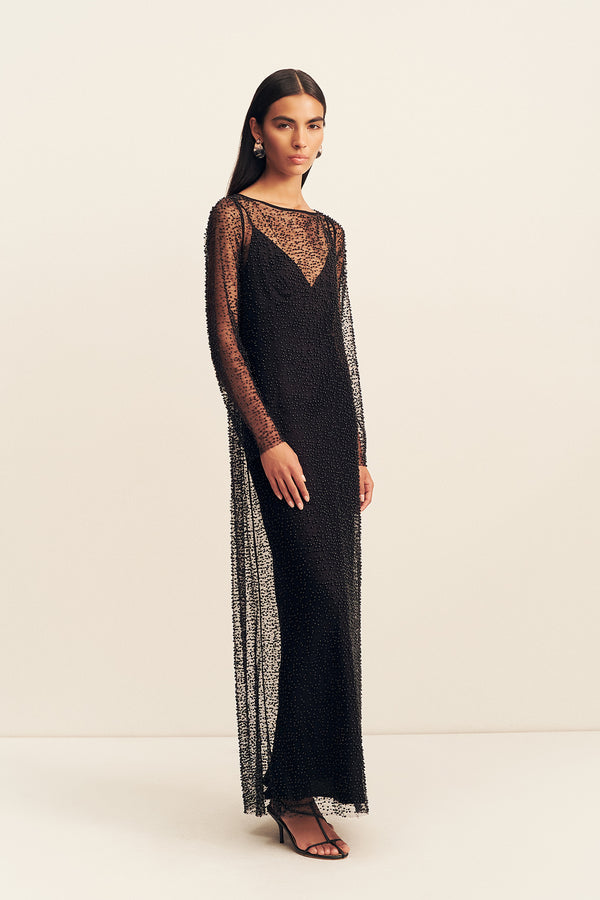 MONA COWL BACK MAXI DRESS - BLACK