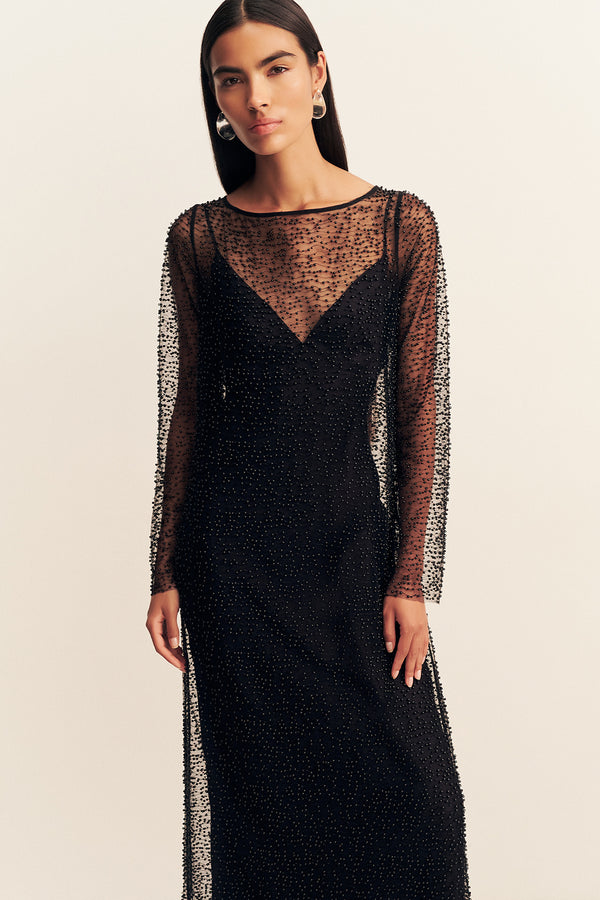 MONA COWL BACK MAXI DRESS - BLACK