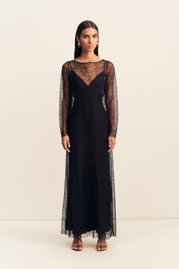 MONA BEADED COWL BACK MAXI DRESS - BLACK_F