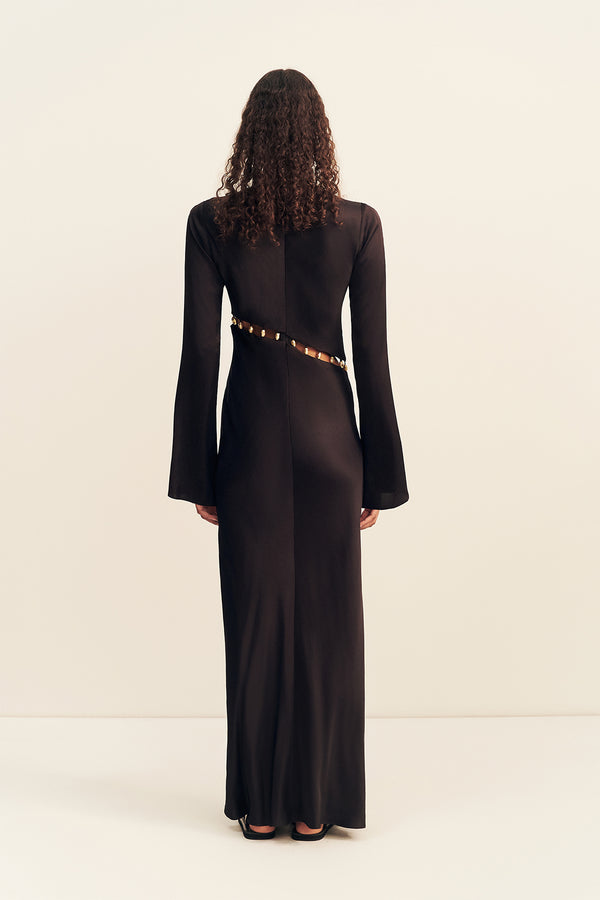 WINSLOW ASYMMETRIC MAXI DRESS WITH BEADS - BLACK