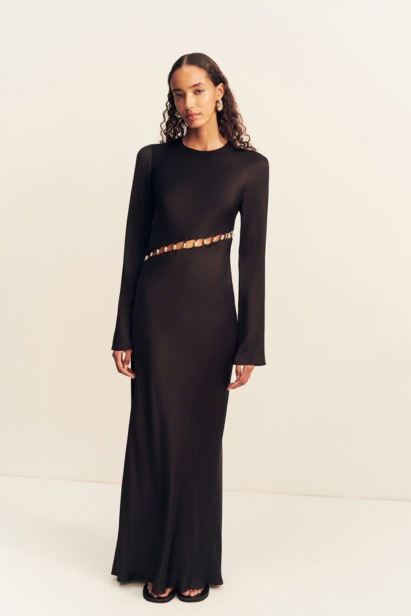 WINSLOW ASYMMETRIC MAXI DRESS WITH BEADS - BLACK
