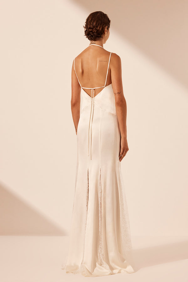LA LUNE SILK LACE PLUNGED MAXI DRESS - IVORY_B