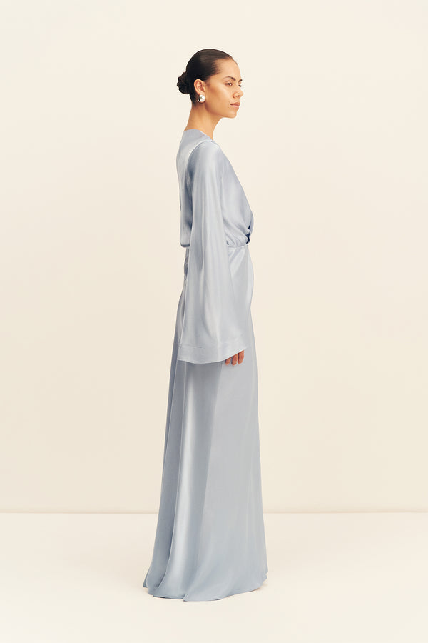 LA LUNE LONG SLEEVE WRAP MAXI DRESS - POWDER BLUE