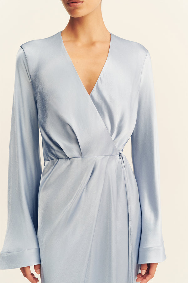LA LUNE LONG SLEEVE WRAP MAXI DRESS - POWDER BLUE
