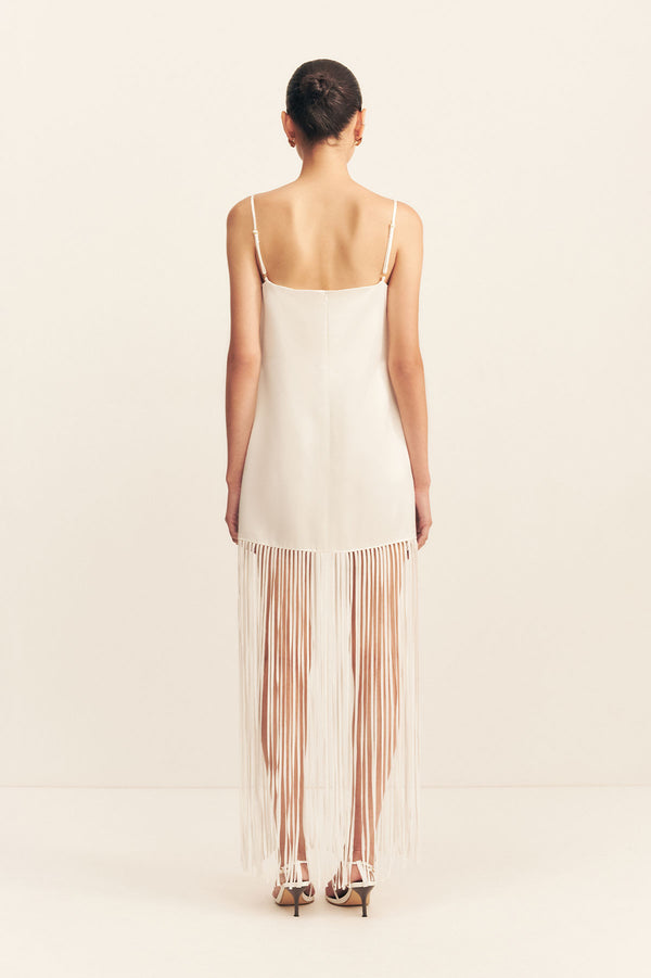 MORAYA SQUARE NECK FRINGE MAXI DRESS - IVORY