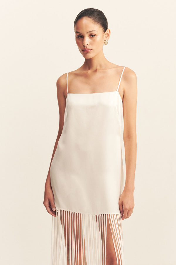 MORAYA SQUARE NECK FRINGE MAXI DRESS - IVORY