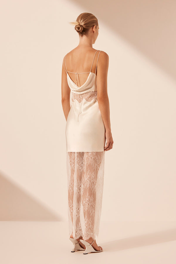 LA LUNE CUMULUS SILK LACE MAXI DRESS - IVORY_B